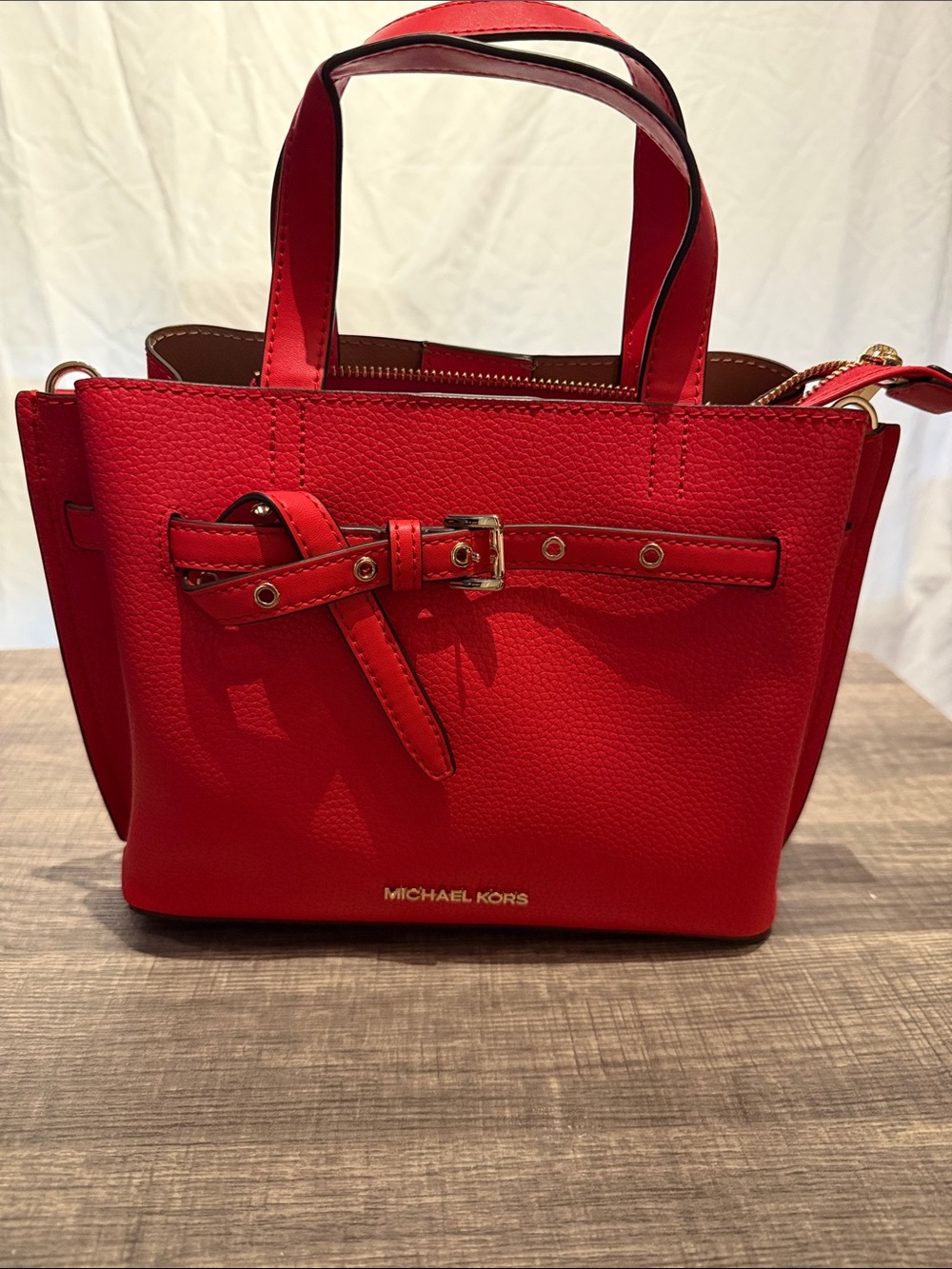 MICHAEL KORS Red Leather Belt-Detail Satchel